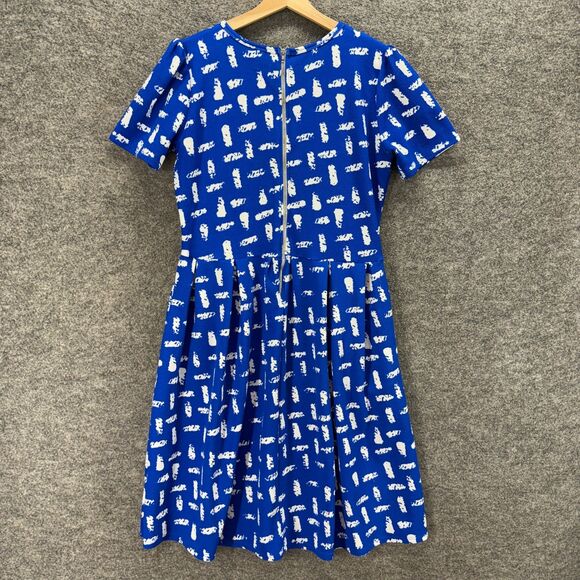 LulaRoe Dress Women XL Blue Geometric Sheath Midi Zipper Short Sleeve Casual - Picture 2 of 7